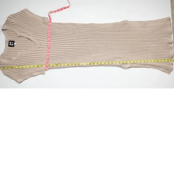 ANR+ Alp N Rock Ribbed Knit Dress Bodycon Cap Sleeve Midi Tan Size Small - Picture 6 of 6
